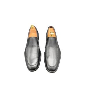 Saks Fifth Avenue Damon Mens 10.5M Black Leather Apron Toe Slip On Loafers Shoes